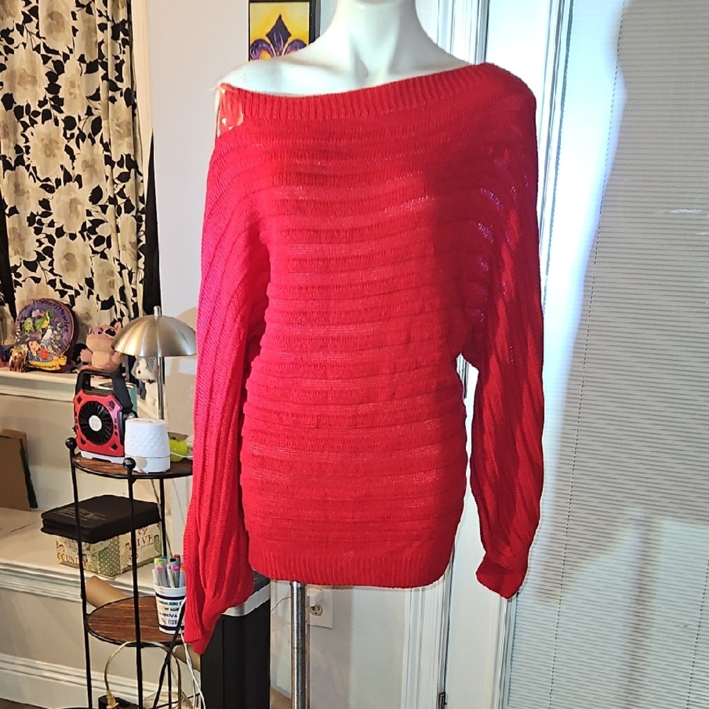 Source Unknown Vibrant Red Off-Shoulder Sweater
